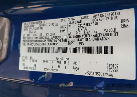 2017 Ford Escape Se z USA, uszkodzony, nr VIN 1FMCU0GD0HUA48835